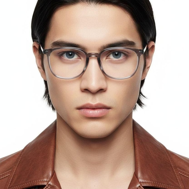 Lunettes rectangulaires en titane gris #BS2419-0131