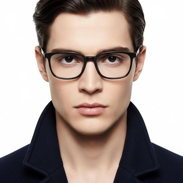 Lunettes rectangulaires en titane noir #BS2419-0136