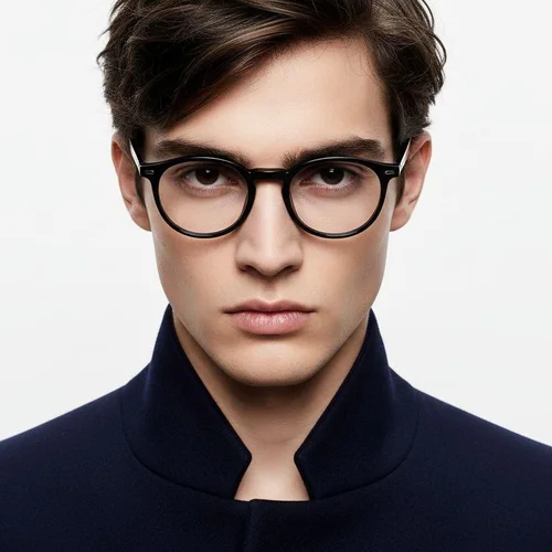 Lunettes ovales en titane noir #BS2419-0143