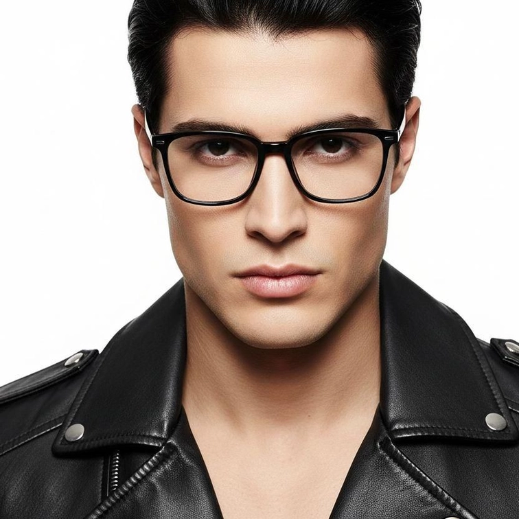 Lunettes rectangulaires en titane noir #BS2419-0148