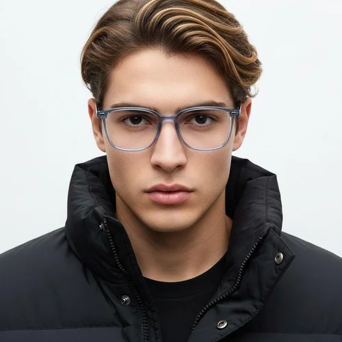 Lunettes rectangulaires en titane bleu #BS2419-0149