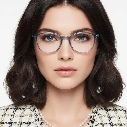 Lunettes ovales en titane bleu #BS2419-0155
