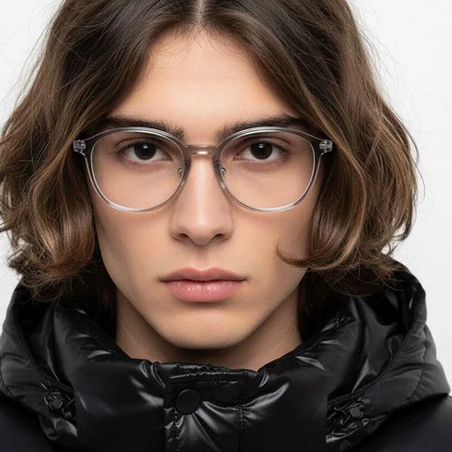 Lunettes ovales en titane gris #BS2419-0174