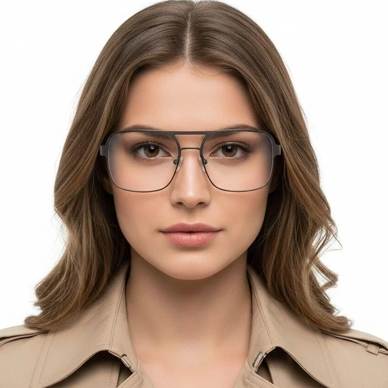 Lunettes rectangulaires en métal gris #BS2425-0133