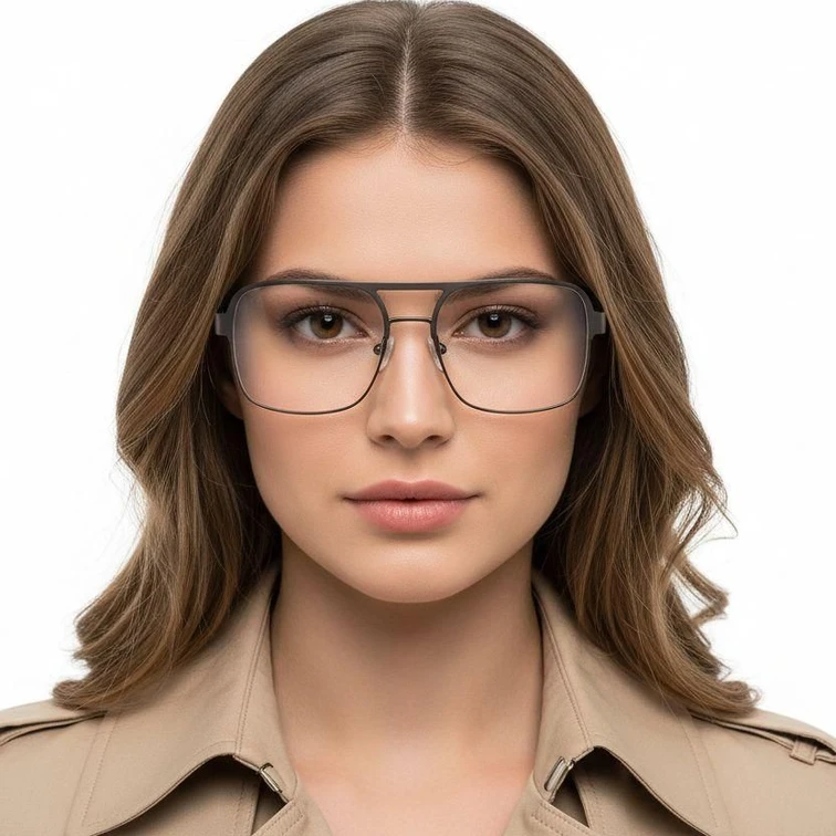 Gafas rectangulares de metal gris #BS2425-0133