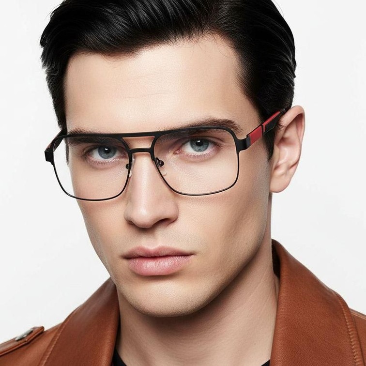 Lunettes rectangulaires en métal rouge #BS2425-0135