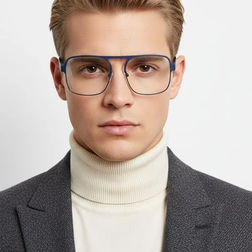Lunettes rectangulaires en métal bleu #BS2425-0136