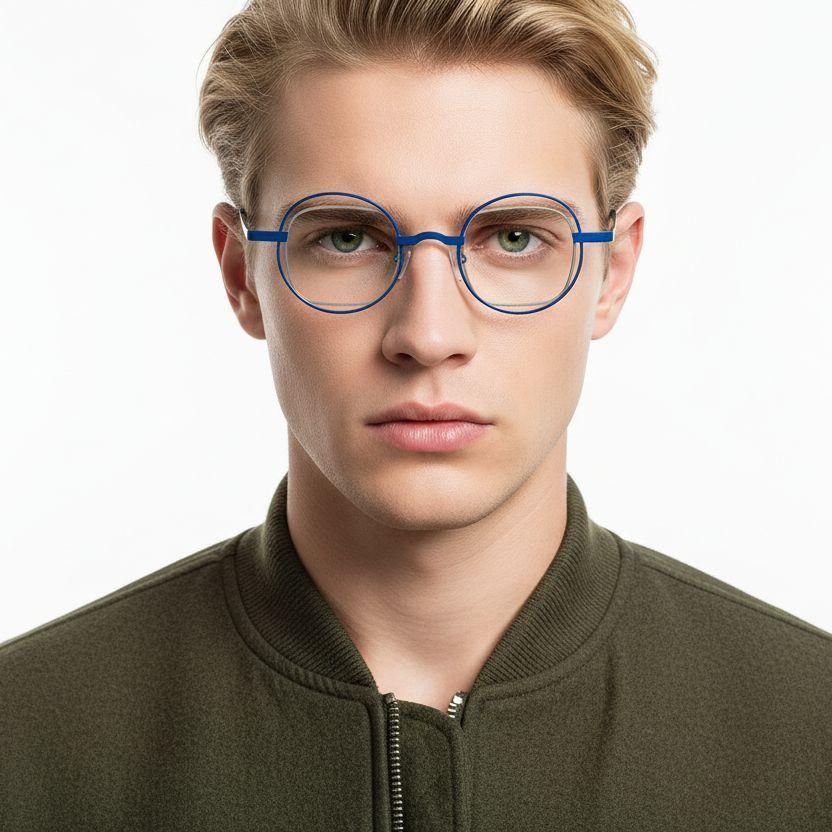 Oval Blue Metal Glasses #BS2425-0144