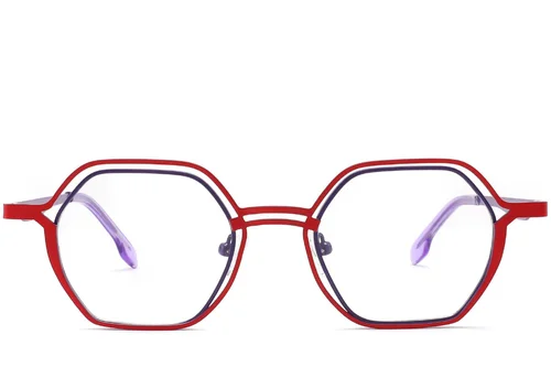 Geometric Red Metal Glasses #BS2425-0162