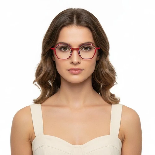 Geometric Red Metal Glasses #BS2425-0162