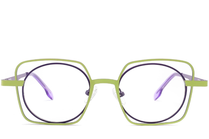 Rectangular Green Metal Glasses #BS2425-0166