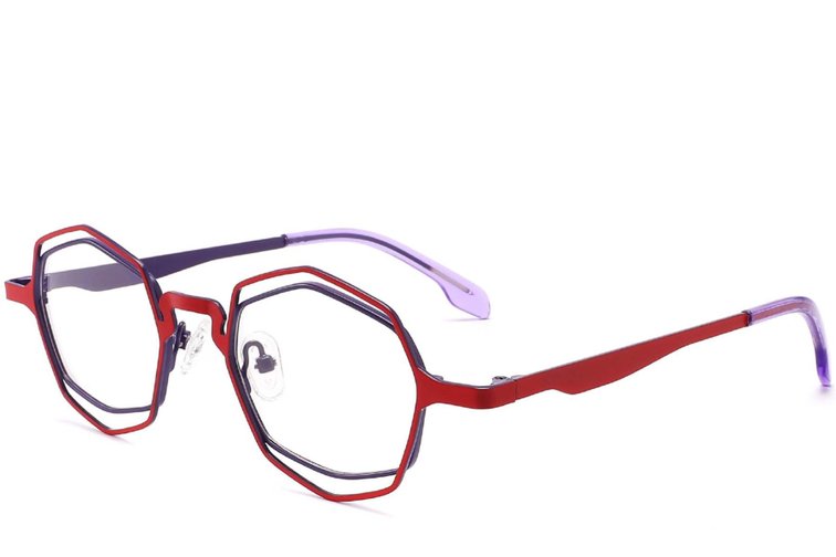 Gafas geométricas de metal rojo #BS2425-0172
