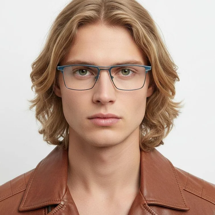 Rectangular Blue Metal Glasses #BS2425-0336