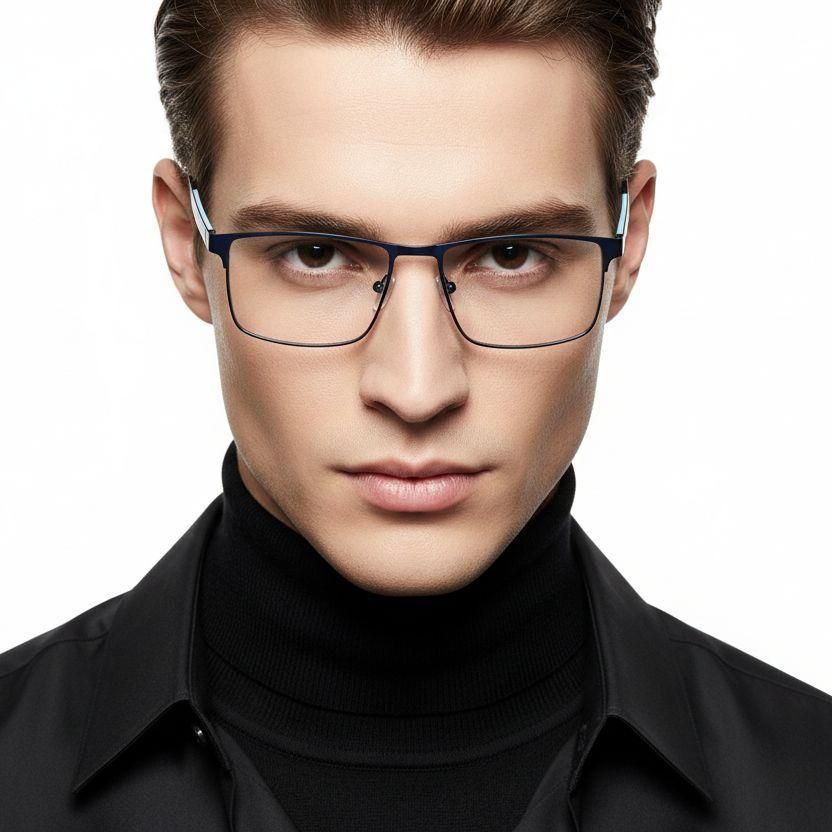 Rectangular Blue Metal Glasses #BS2425-0376