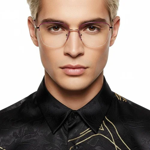 Lunettes en métal rouge à demi-cercle #BS2425-0395