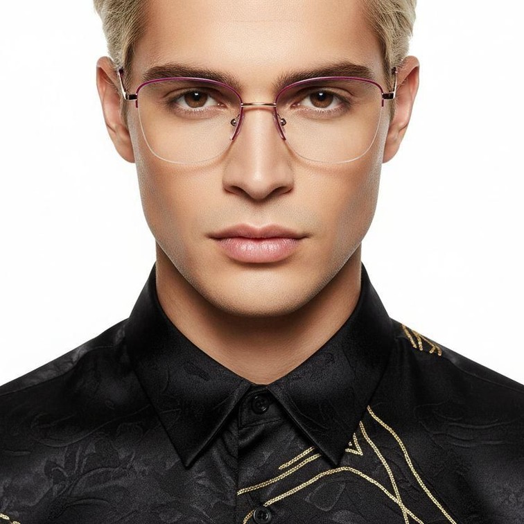 Semi-rimless Red Metal Glasses #BS2425-0395