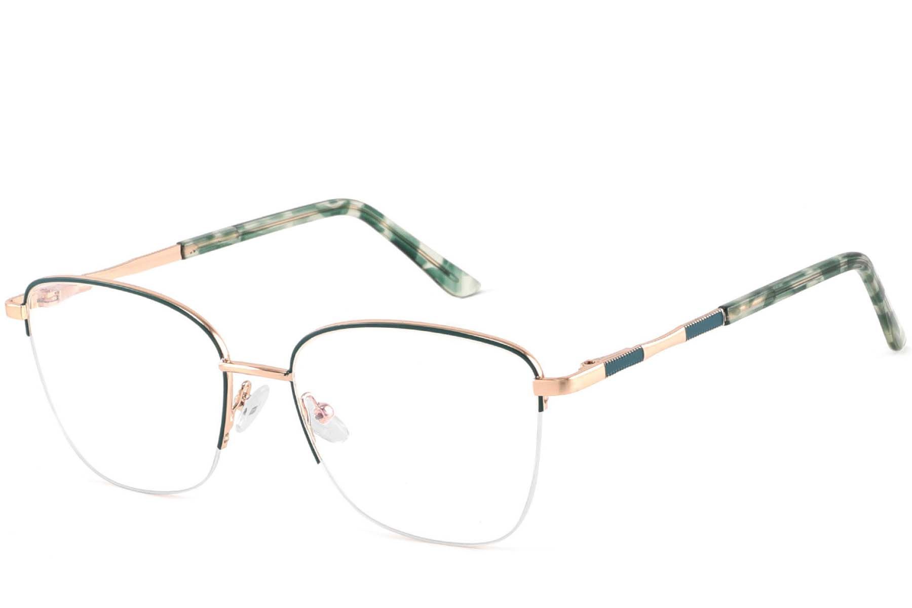Semi-rimless Green Metal Glasses #BS2425-0396