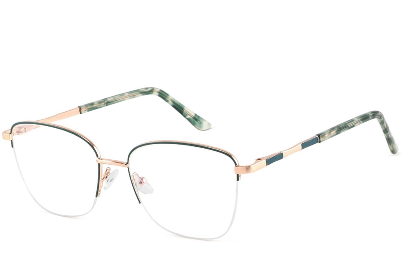 Semi-rimless Green Metal Glasses #BS2425-0396