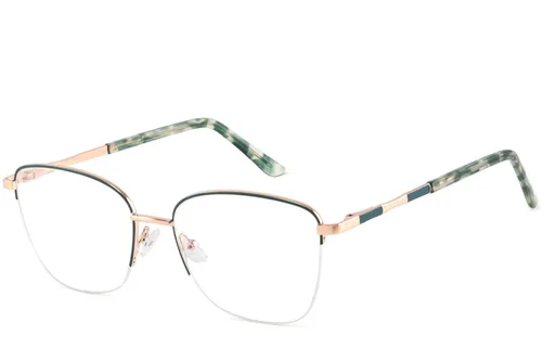Lunettes de soleil en métal vert à demi-cercle #BS2425-0396