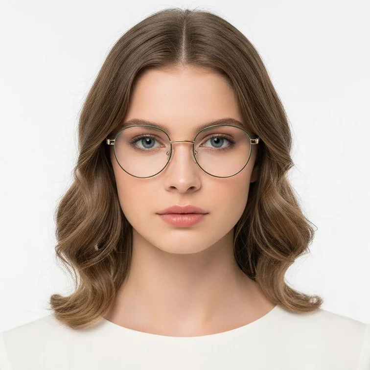 Oval Green Metal Glasses #BS2425-0405