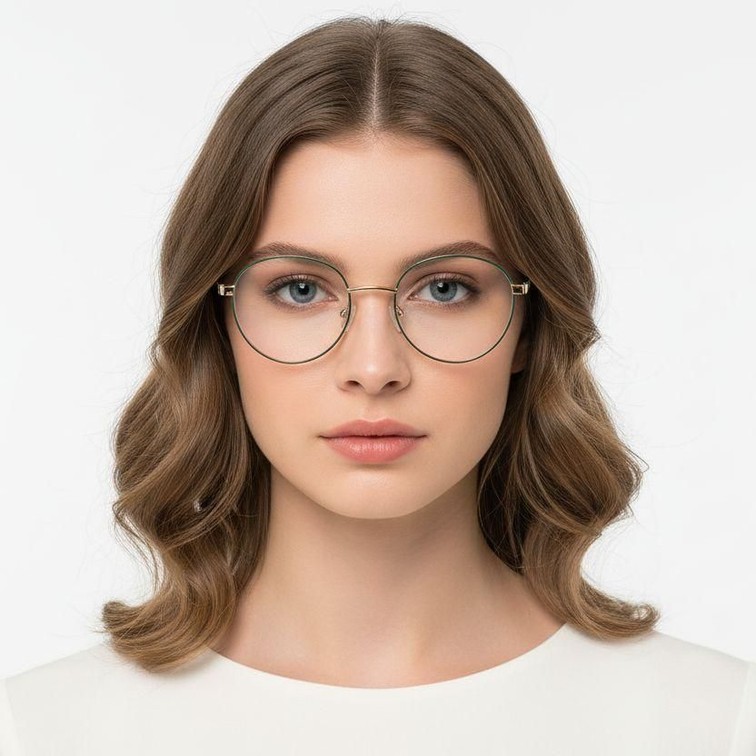 Oval Green Metal Glasses #BS2425-0405