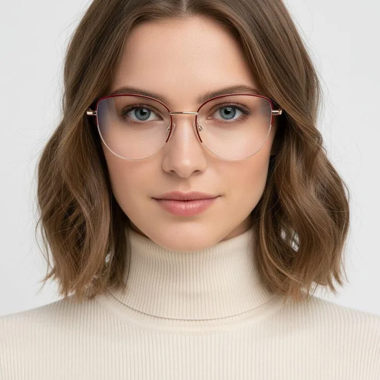 Semi-rimless Red Metal Glasses #BS2425-0408