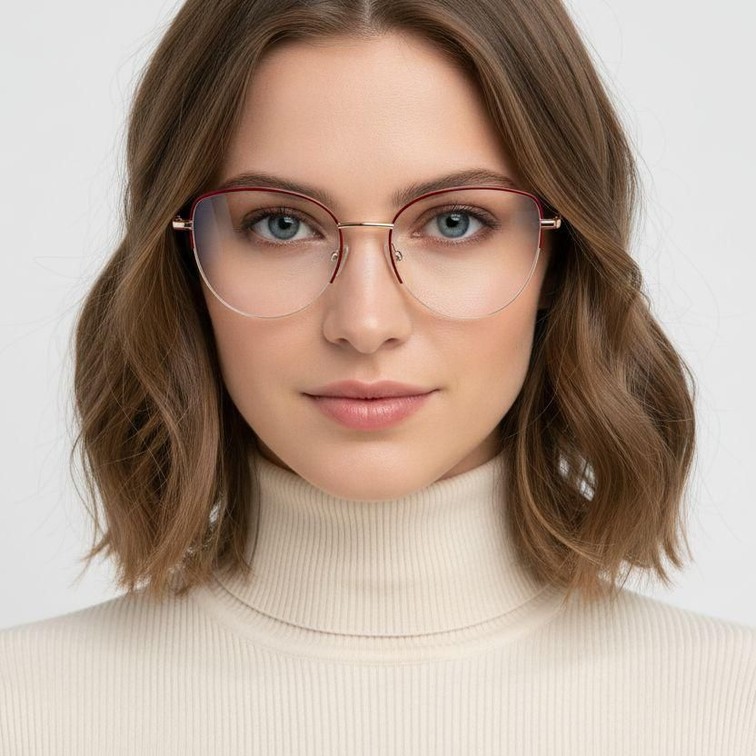 Semi-rimless Red Metal Glasses #BS2425-0408