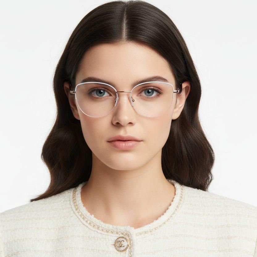 Semi-rimless Blue Metal Glasses #BS2425-0409