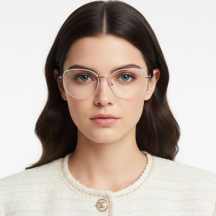 Semi-rimless Blue Metal Glasses #BS2425-0409