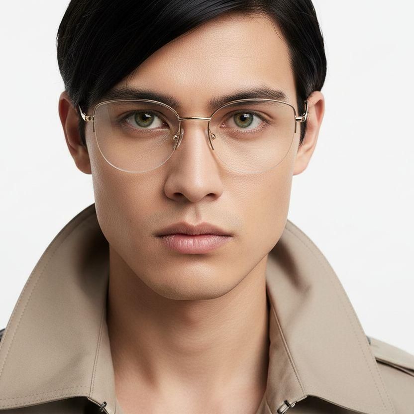 Gafas de metal color crema con montura semi-sin montura #BS2425-0410