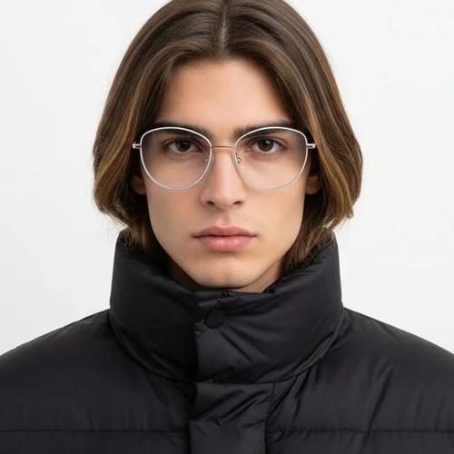 Lunettes ovales en métal bleu #BS2425-0416