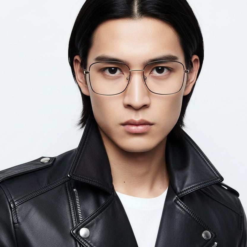 Rechthoekige zwarte metalen bril #BS2425-0420