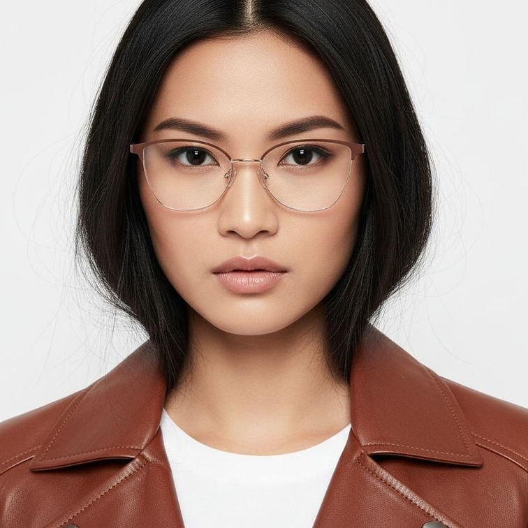 Oval Brown Metal Glasses #BS2425-0426