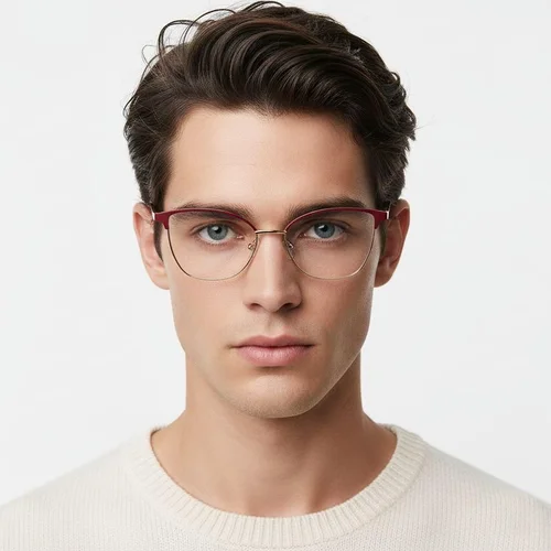 Lunettes ovales en métal rouge #BS2425-0427