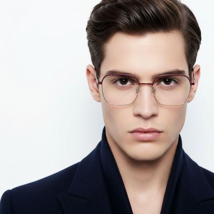 Rectangular Red Metal Glasses #BS2425-0436