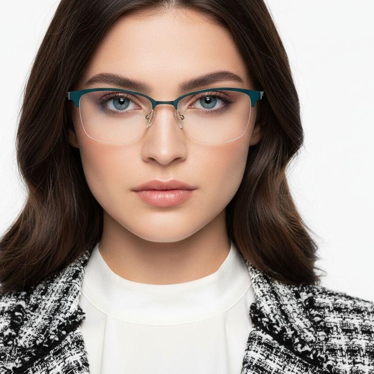 Semi-rimless Green Metal Glasses #BS2425-0450
