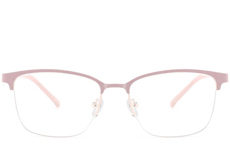 Semi-rimless Pink Metal Glasses #BS2425-0451