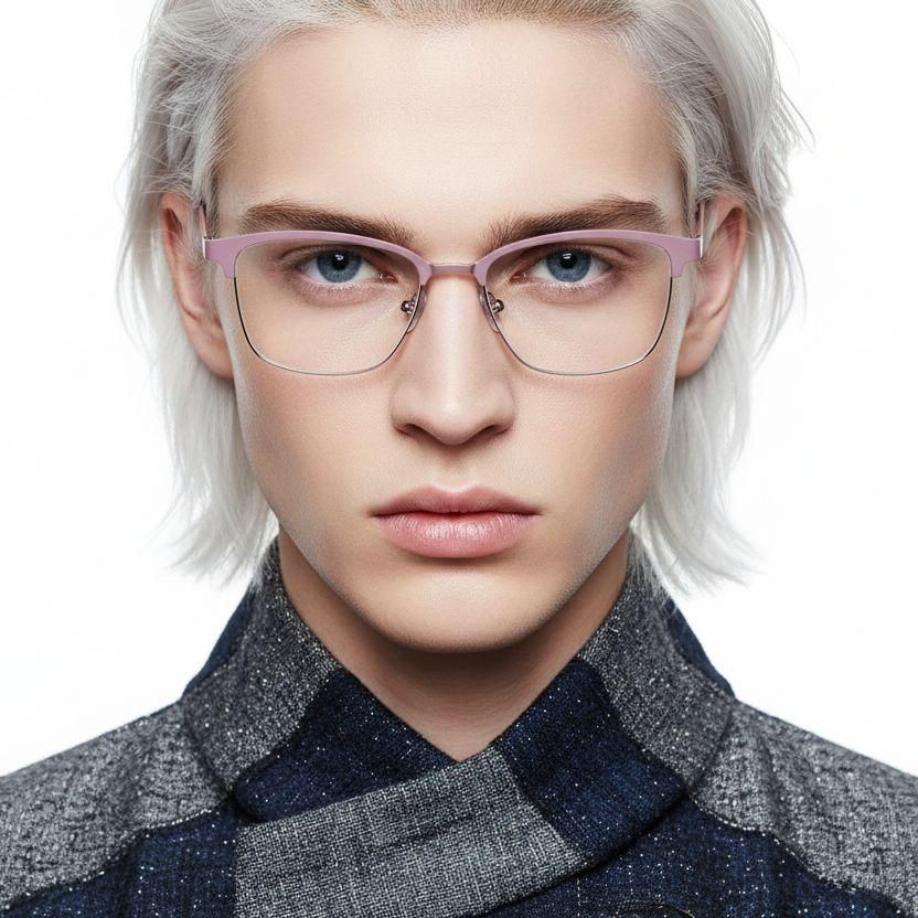 Semi-rimless Pink Metal Glasses #BS2425-0451