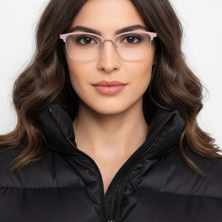 Lunettes en métal rose à demi-cercle #BS2425-0451