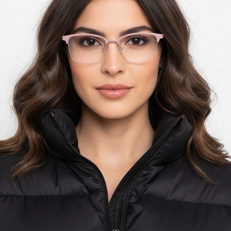 Semi-rimless Pink Metal Glasses #BS2425-0451