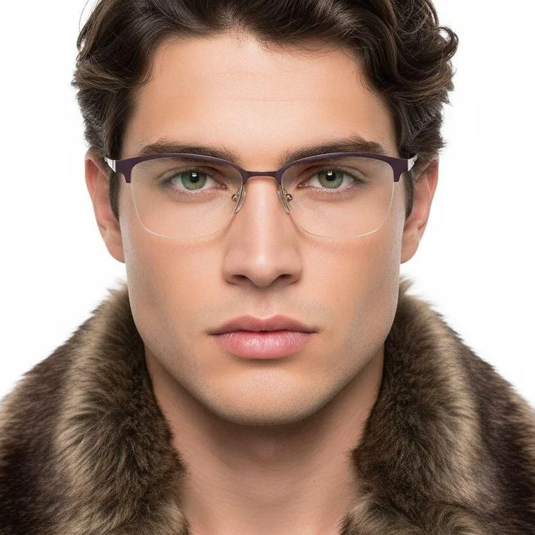 Semi-rimless Purple Metal Glasses #BS2425-0453