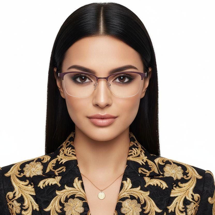 Semi-rimless Purple Metal Glasses #BS2425-0453