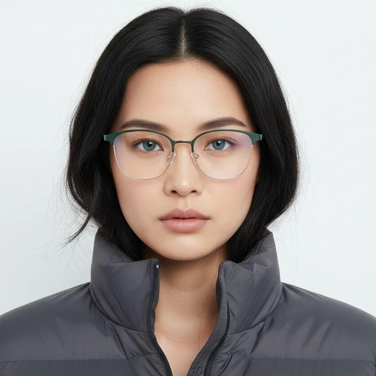 Oval Green Metal Glasses #BS2425-0455