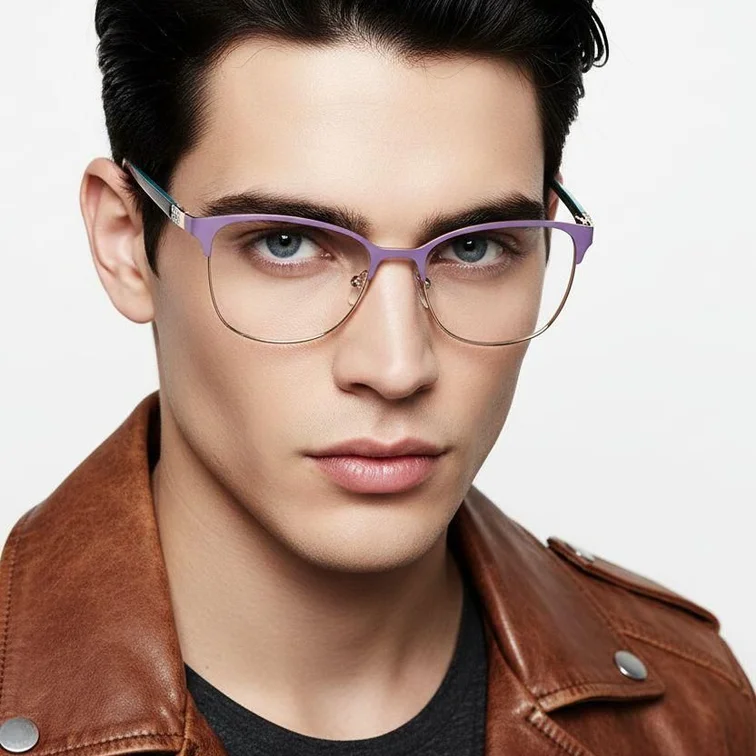 Lunettes rectangulaires en métal violet #BS2425-0473