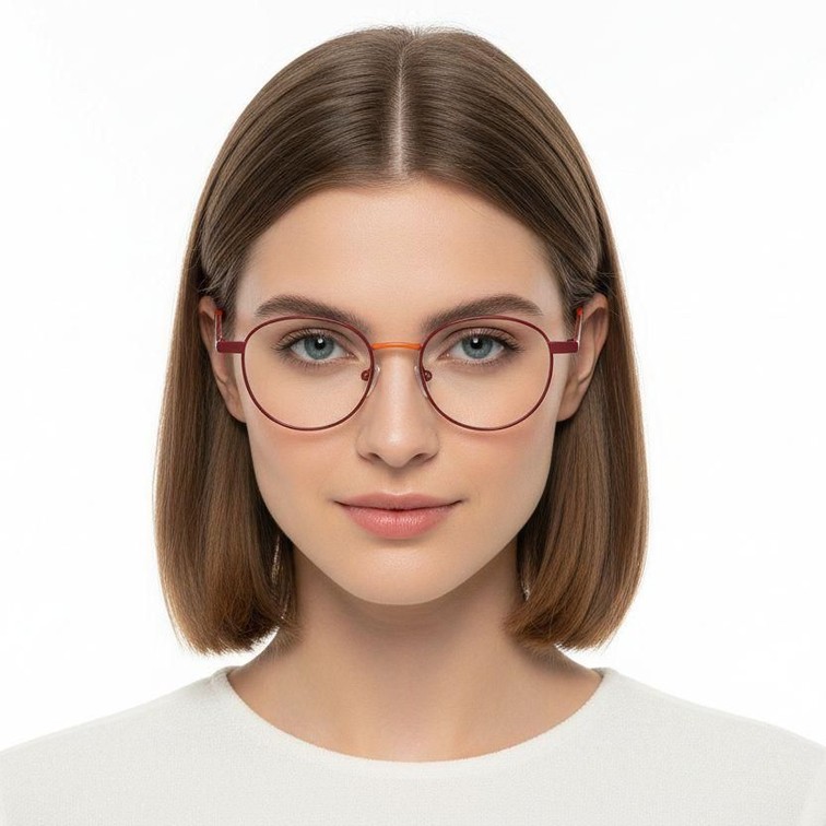 Oval Red Metal Glasses #BS2425-0478