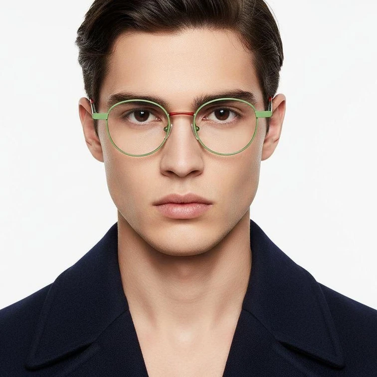 Oval Green Metal Glasses #BS2425-0479