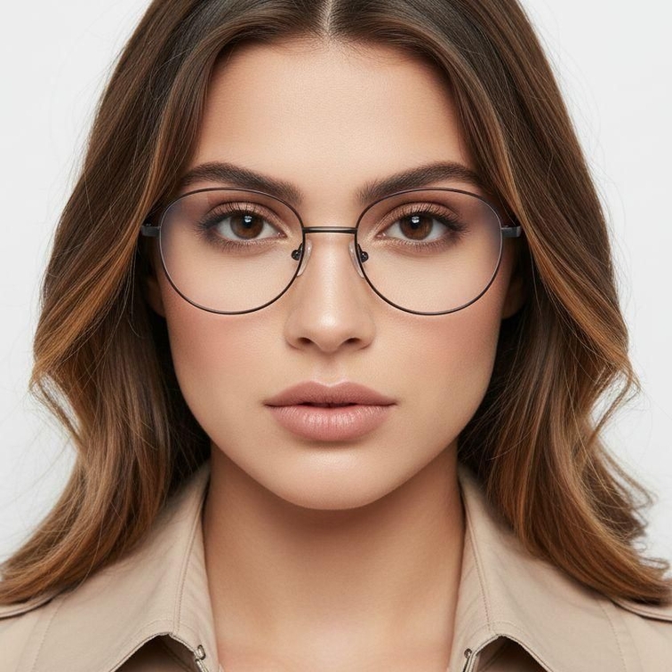 Oval Black Metal Glasses #BS2425-0529