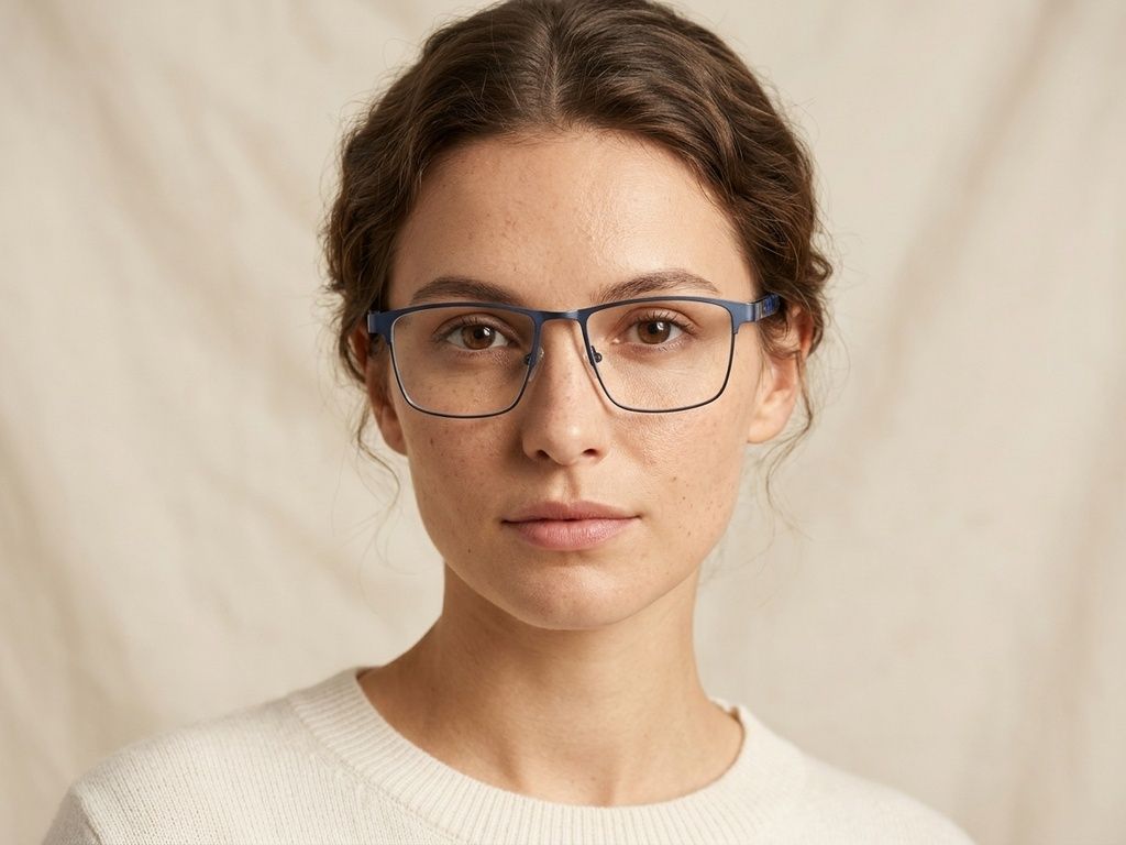 Lunettes rectangulaires en métal bleu #BS2425-0599