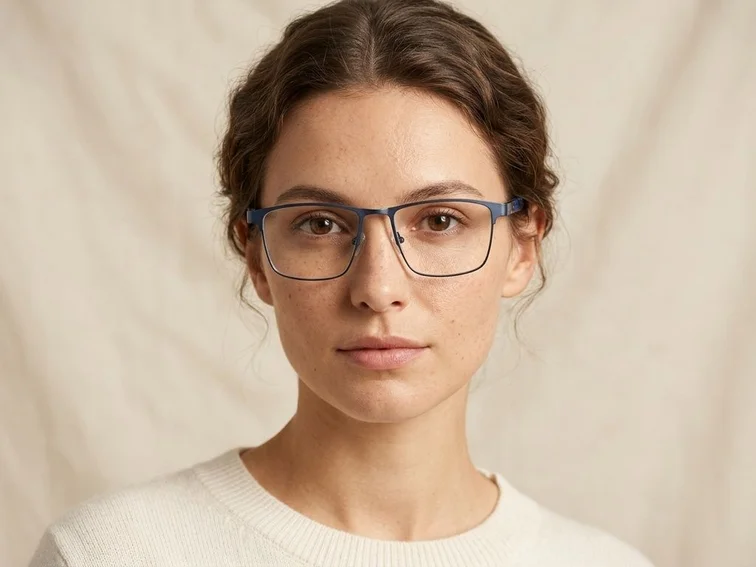 Lunettes rectangulaires en métal bleu #BS2425-0599