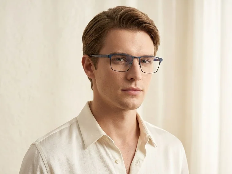 Lunettes rectangulaires en métal bleu #BS2425-0600
